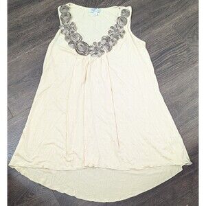 JW -Women’s Blouse Size Small Floral Flowy  Off White Sleeveless Shirt (440)